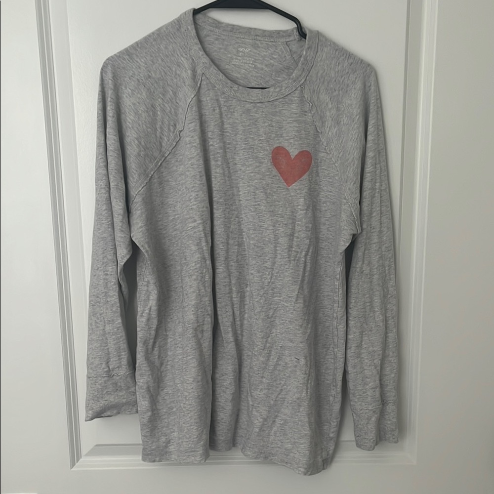 Gray Long Sleeve Shirt with Heart Design